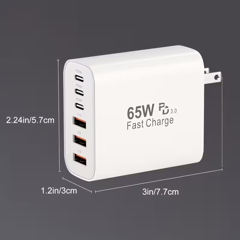 65w type c fast charging power adapter pd usb multi