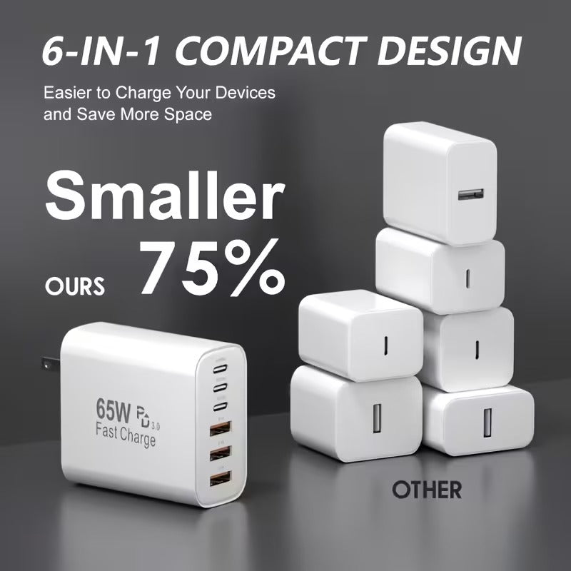 65w type c fast charging power adapter pd usb multi