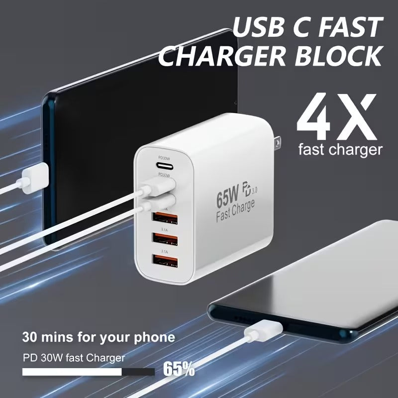 65w type c fast charging power adapter pd usb multi