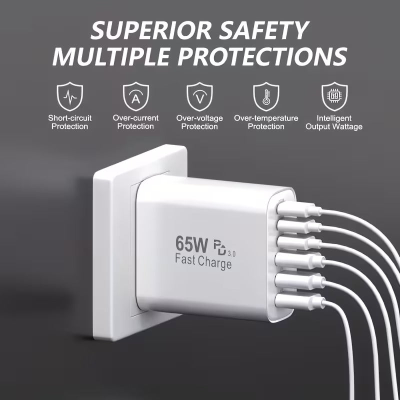 65w type c fast charging power adapter pd usb multi
