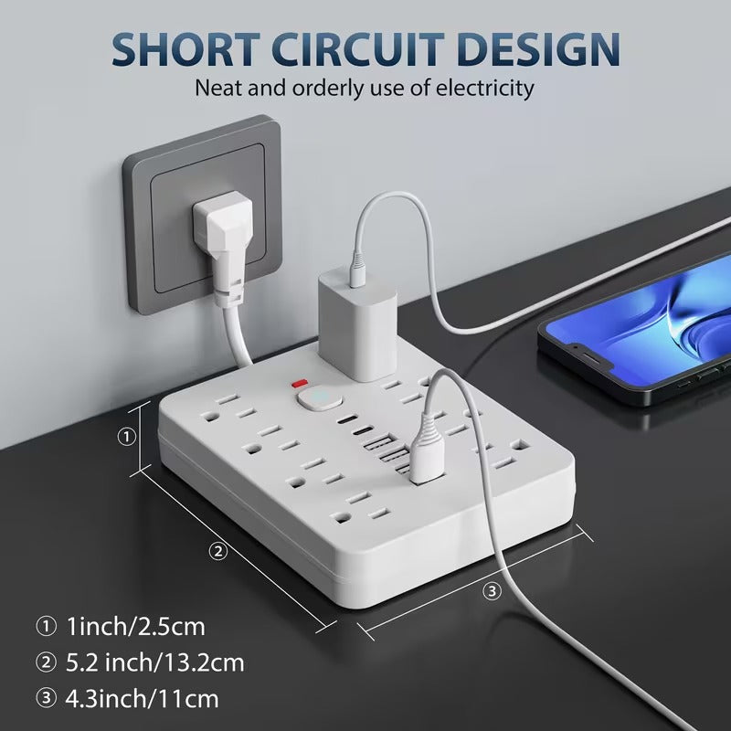 14 in 1 power strip protector 8ac outlets 4usb 2type c