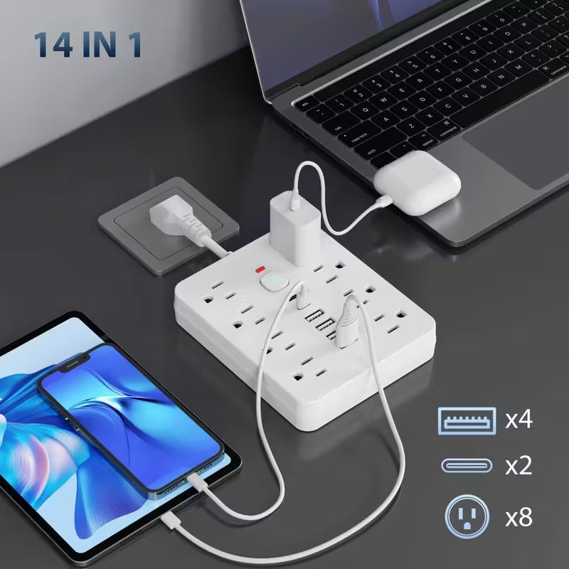 14 in 1 power strip protector 8ac outlets 4usb 2type c