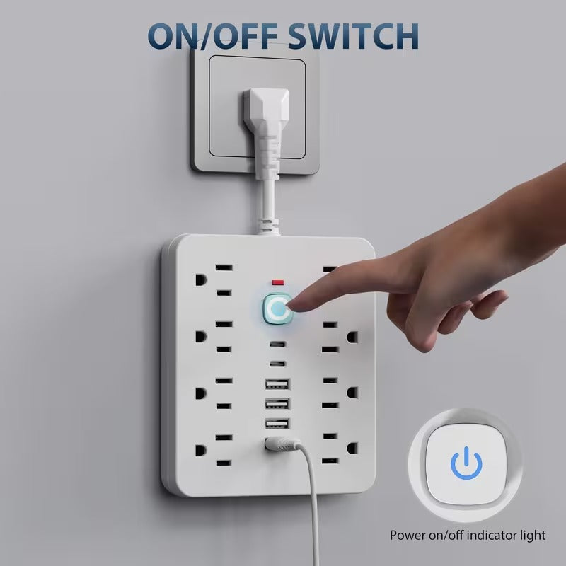 14 in 1 power strip protector 8ac outlets 4usb 2type c
